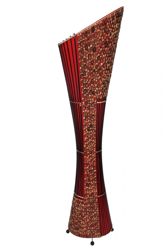 Originelle Bodenlampe aus Bambus und rotem Textil 150cm