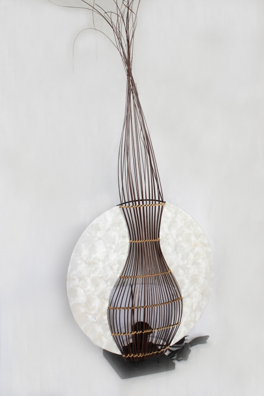 Originelle Tischleuchte "Perlmutt & Bambus" 40cm