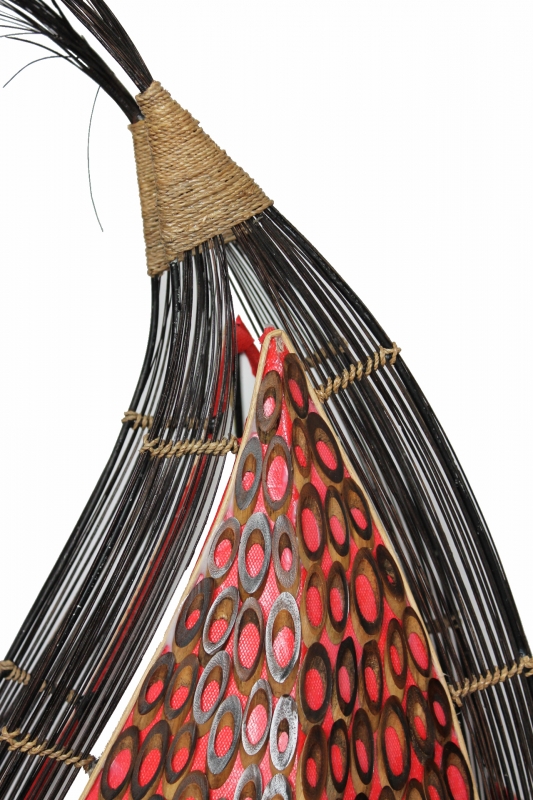 Originelle Bodenleuchte aus Bambus und Textil rot 120cm
