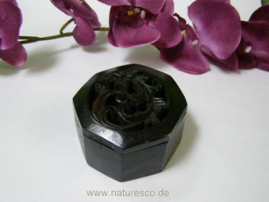 Edle Dose aus Teakholz mit Schnitzerei 9cm schwarz