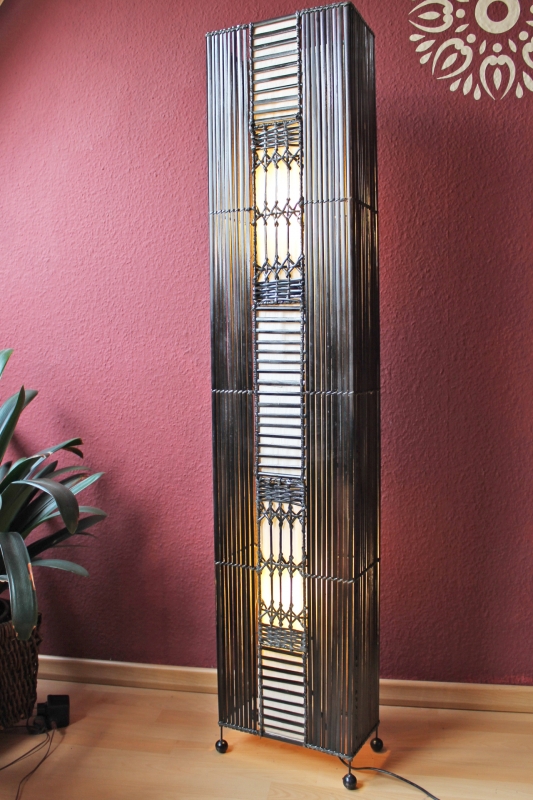 Edle Bodenlampe Rattan, Bambus und Textil dunkelbraun 150cm