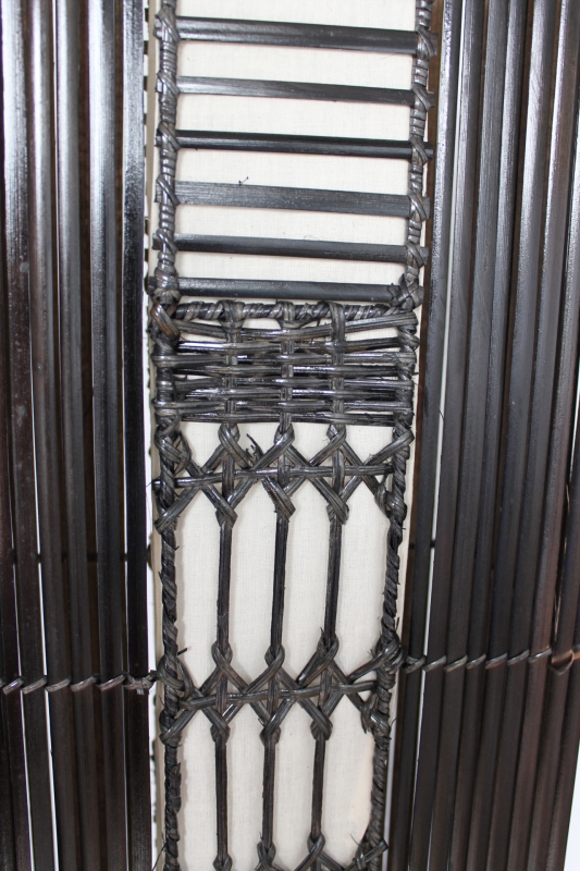 Edle Bodenlampe Rattan, Bambus und Textil dunkelbraun 150cm