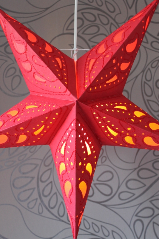 Hübscher Leuchtstern rot orange bestickt 60cm