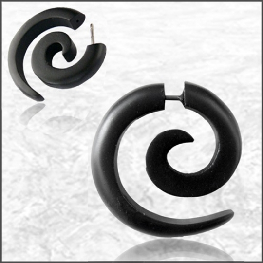 Fake Piercing  Spirale aus Ironwood Holz schwarz 3cm