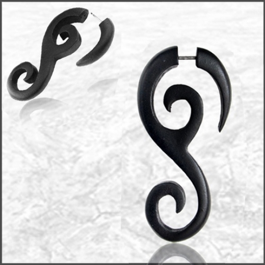 Fake Spirale Tribal Piercing aus Eisen-Holz Iron Wood mit Edelstahl-Steckverschluss