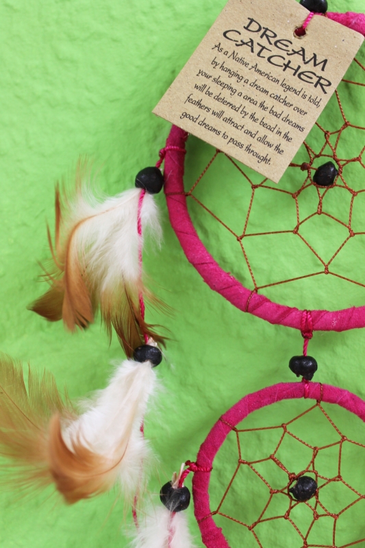 Farbenfroher Dreamcatcher Traumfänger pink braun 48 cm Länge