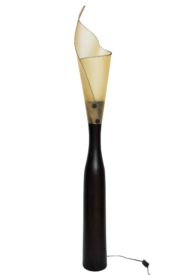 Elegante Bodenleuchte aus Teak-Holz und Leder 150cm