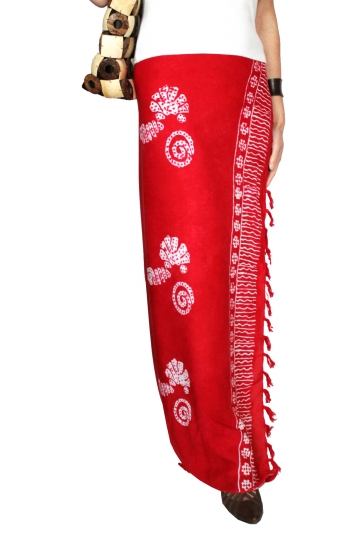 Farbenfroher Sarong rot mit Muschelmotiv 160 x 120 cm