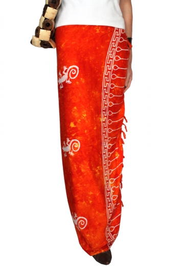 Farbenfroher Sarong orange mit Geckomotiv 160 x 120 cm