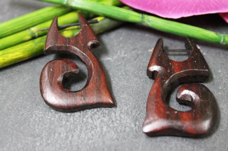 Holz-Ohrringe Tribal aus Sono-Holz 40mm