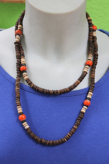 Holzkette aus Perlen und Kokosnuss, 53 cm