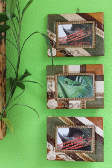 Exotischer Bilderrahmen für 3 Fotos 9x13cm