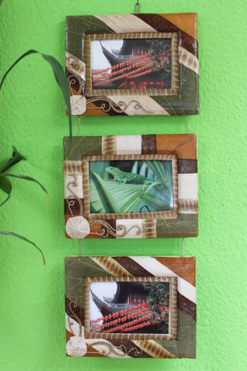 Exotischer Bilderrahmen für 3 Fotos 9x13cm