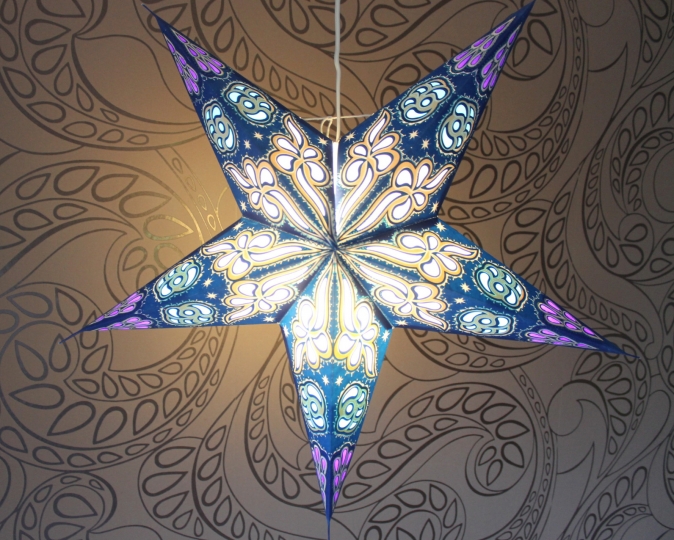 Hübscher Papierstern blau, lila, natur 60 cm