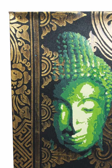 Edles Buddha Wandbild 3-teilig auf Leinwand je 100cmx20,5cm Gold-Brokatoptik