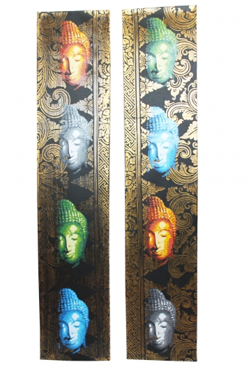 Edles Buddha Wandbild 2-teilig auf Leinwand je 100cmx20,5cm Gold-Brokatoptik