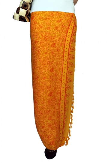 Farbenfroher Sarong gelb, rot mit Blütenmotiv 160 x 120 cm