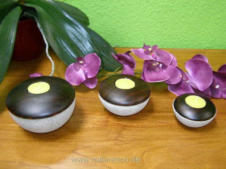 Teelichthalter Kalkstein & Holz 3er Set