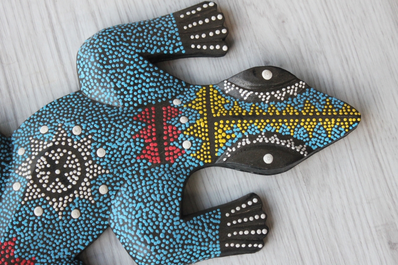 Wandfigur Gecko blau Dot-Paint L: 30cm