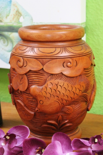 Exotische Mahagoni-Holzvase "Fisch" 25cm