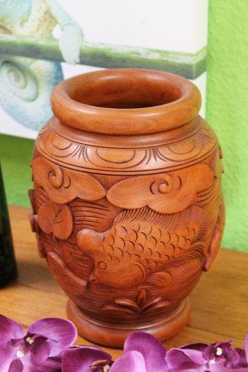 Exotische Mahagoni-Holzvase "Fisch" 25cm
