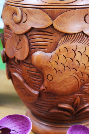 Exotische Mahagoni-Holzvase "Fisch" 25cm