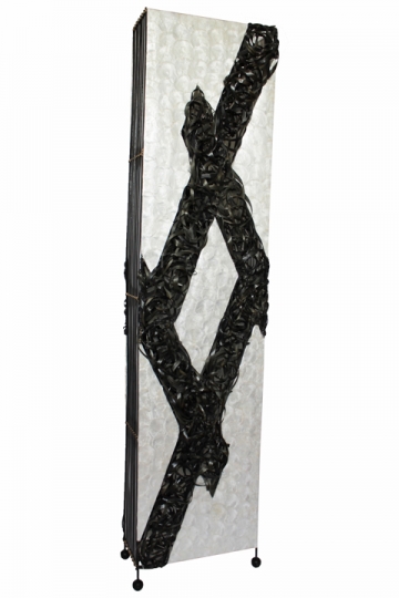Exotische Bodenlampe "Perlmutt & Bambus" 150cm