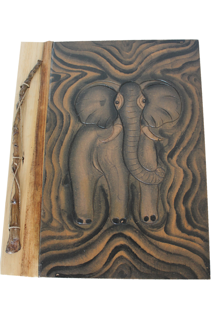 Hübsches Notizbuch Tagebuch Gästebuch  Afrika Elefant handgefertigt Holzcover