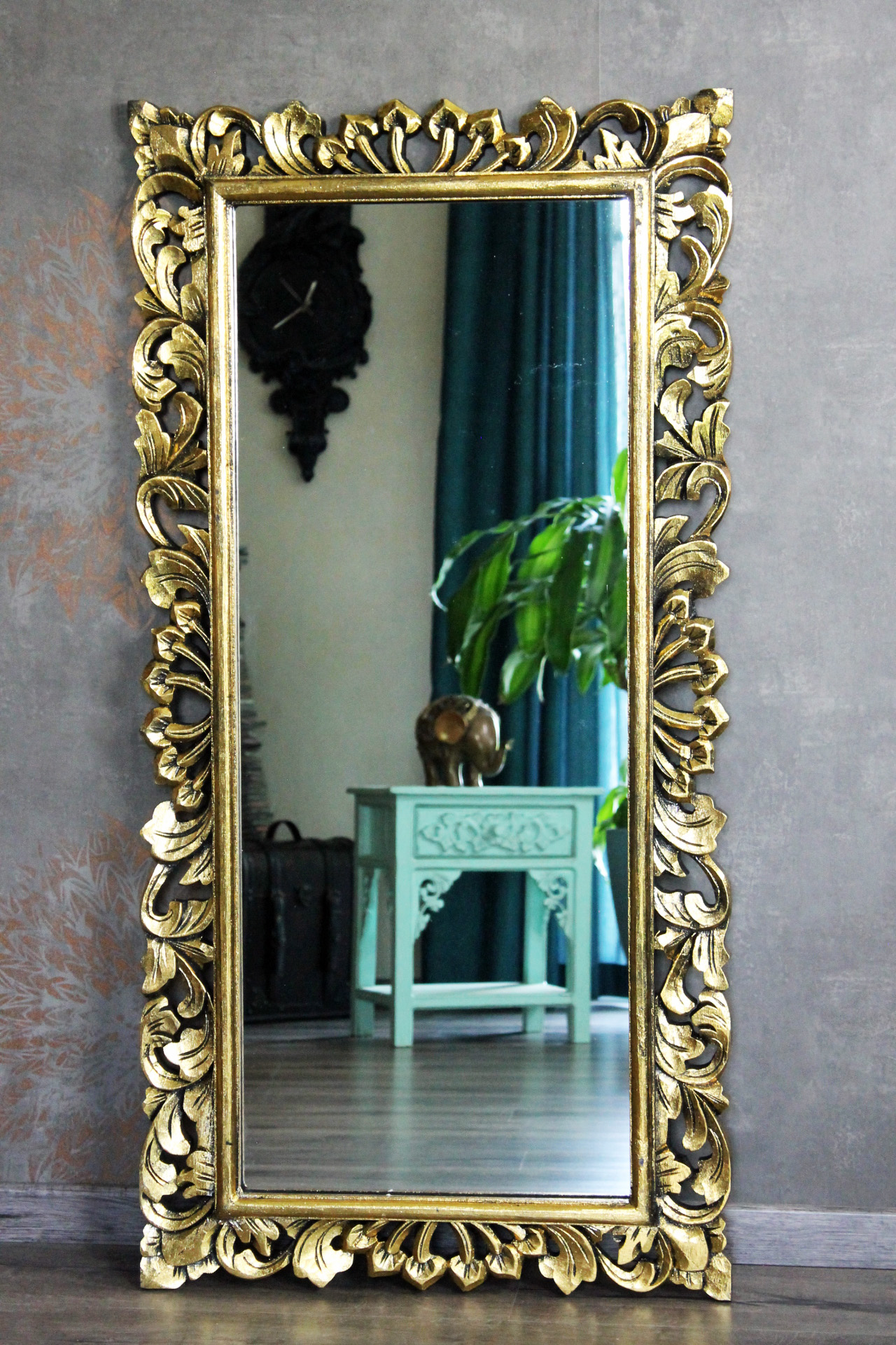Standspiegel Ankleidespiegel Barockspiegel Boden stehend Rechteckig Spiegel Gold 