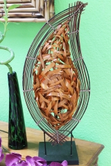 Originelle Tischlampe aus Rattan und Zweigen 57cm