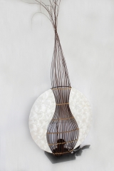 Originelle Tischleuchte "Perlmutt & Bambus" 40cm