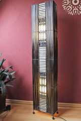 Edle Bodenlampe Rattan, Bambus und Textil dunkelbraun 150cm