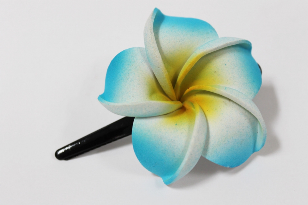 Exotische Haarklemme Haarclip Blüte Frangipani blau 4cm lang, 4,5x4,5cm