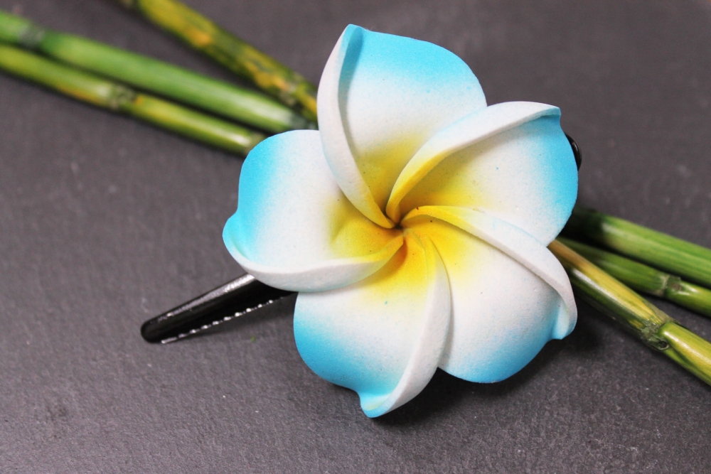 Exotische Haarklemme Haarclip Blüte Frangipani blau 4cm lang, 4,5x4,5cm