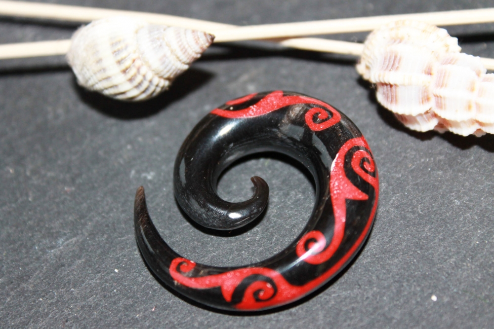 Expander Spirale mit Inlay-Motiv rot aus Horn 8mm - 10mm