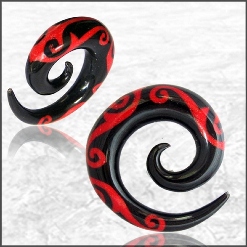 Expander Spirale mit Inlay-Motiv rot aus Horn 8mm - 10mm