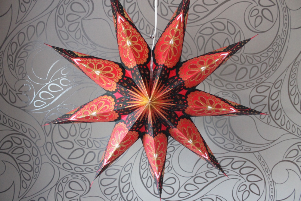 Hübscher Leuchtstern rot, schwarz mit Goldprint 60 cm