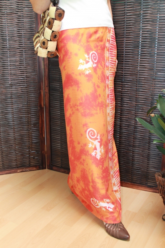 Farbenfroher Sarong orange mit Geckomotiv 160 x 120 cm