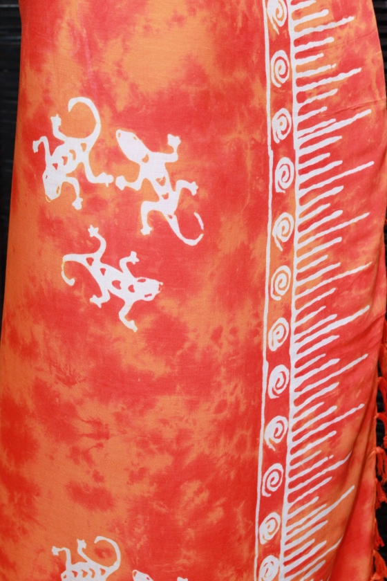 Farbenfroher Sarong orange mit Geckomotiv 160 x 120 cm