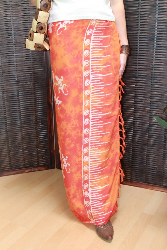 Farbenfroher Sarong orange mit Geckomotiv 160 x 120 cm