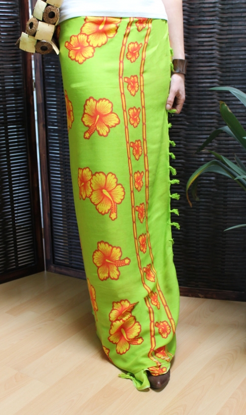 Farbenfroher Sarong grün, gelb, rosa, pink mit Blütenmotiv 160 x 120 cm
