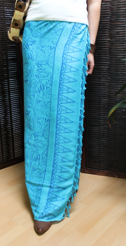 Farbenfroher Sarong blau mit Blütenmotiv 160 x 120 cm