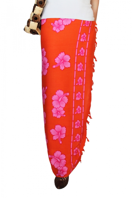 Farbenfroher Sarong orange, pink mit Blütenmotiv 160 x 120 cm