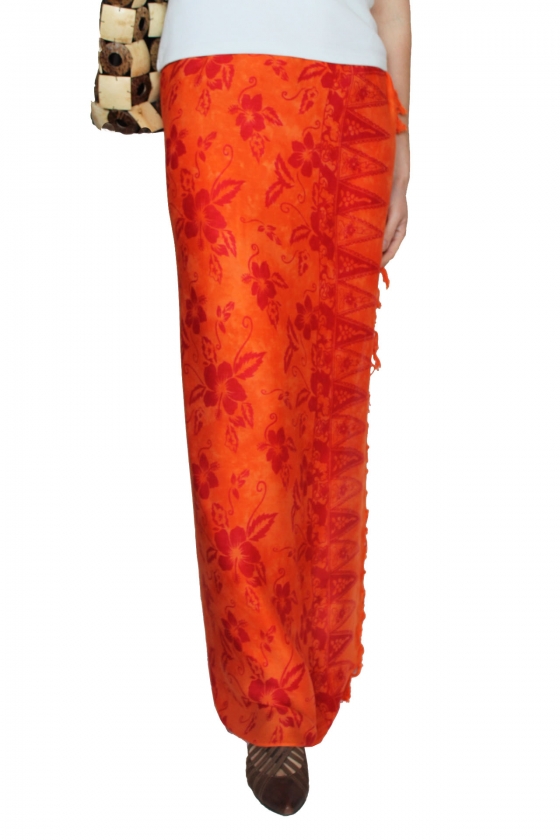 Farbenfroher Sarong Wickelrock Strandtuch Pareo Batik orange Blütenmotiv 160 x 120 cm