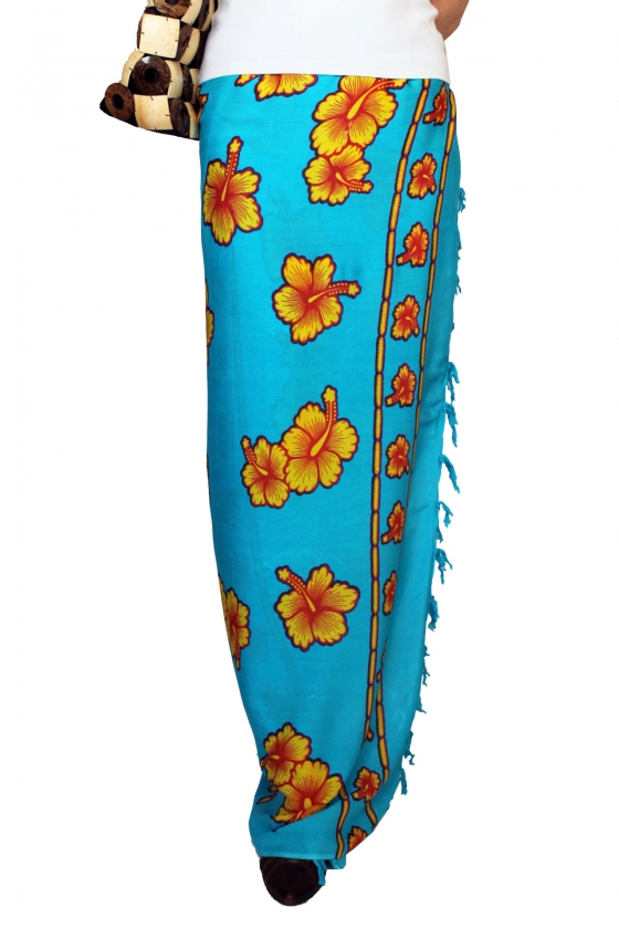 Farbenfroher Sarong blau, gelb, rosa, pink mit Blütenmotiv 160 x 120 cm