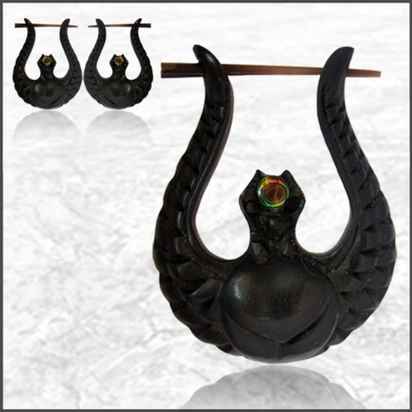 Horn-Ohrringe Kreolen Motiv mit Abalone 35mm
