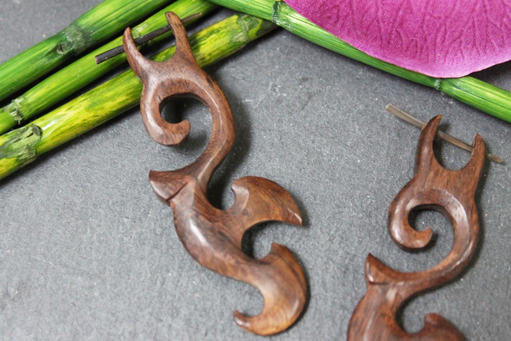 Holz-Ohrringe Tribal aus Sono-Holz 60mm