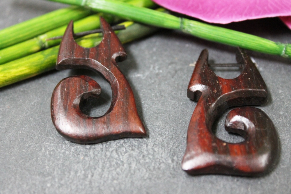 Holz-Ohrringe Tribal aus Sono-Holz 40mm