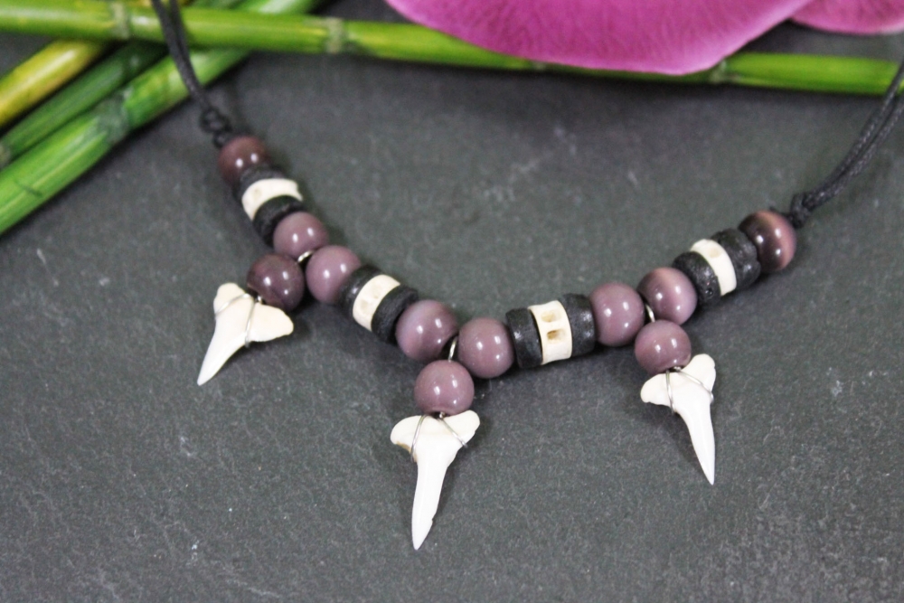 Haizahn-Kette mit Kokosnuss und Knochen, 27-40cm