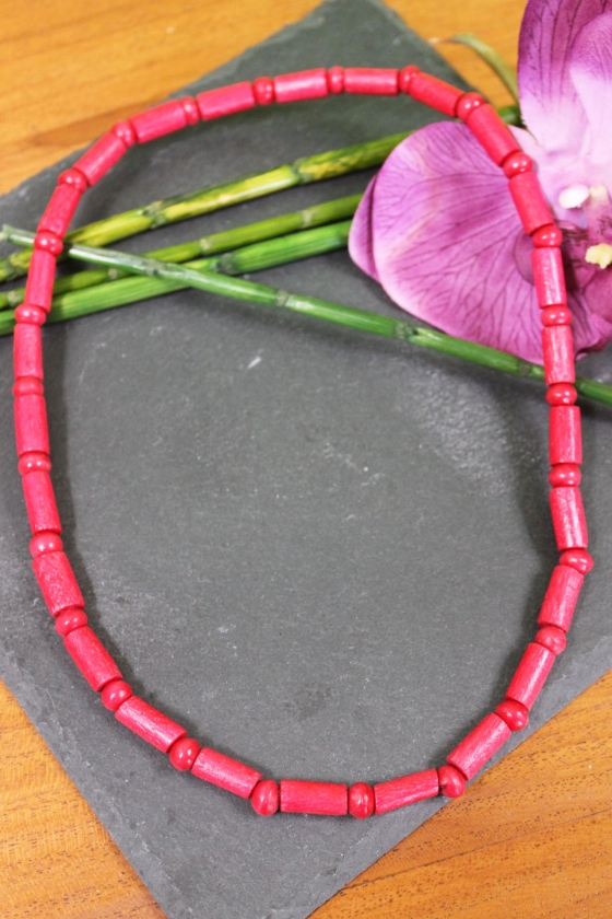 Holzkette im Surfer-Stil, fuchsia, rot, elastisch, 23 cm